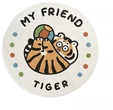 SWECOMZE Kinderteppich Tiger Baby Krabbelmatte Runde Kinderzimmereppich für Schlafzimmer Teppich Weich Flauschig (B,120cm)