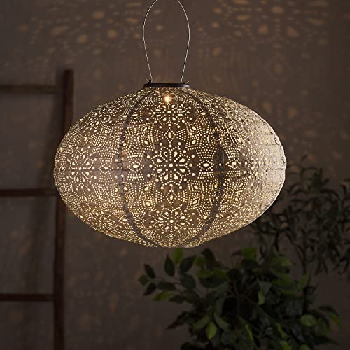 Lights4fun LED Solar Lampion Oval Tyvek Marokkanische Laterne Außenbereich
