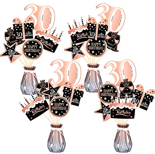 Qpout 24 Stück Rose Gold 30. Geburtstag Party-Herzstücke, 30. Geburtstag Tischdekoration, Damen 30. Geburtstag Party Mittelstücke