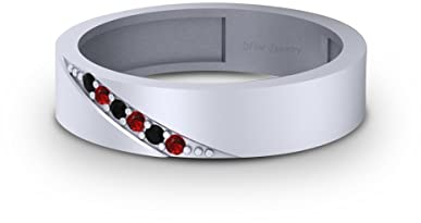 Ehering für Frauen, rote und schwarze synthetische Edelsteine, Verlobungsring, massives 925er Sterlingsilber, Metall Metall Stein