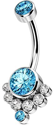 CM Crareesi Mania Bauchnabelpiercing aus massivem Titan, Schmuck mit klarem Zirkonia, 14 g, Innengewinde, für Frauen