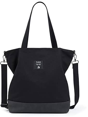 KALIDI Groß Damen Umhängetasche/Handtasche Canvas Tasche Schultertasche Totepack Shopper Casual Hobo Bag Crossbody Bag für Schule Büro Arbeit Reisen Ausflug Einkauf (Schwarz2)