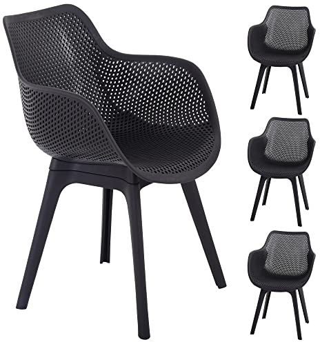 Raburg Gartenstuhl 4er Set Jasper in DUNKEL-GRAU, Design-Schalenstühle mit Armlehne, ergonomisch & perforiert, sehr stabil, bis 150 kg