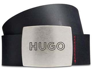 HUGO Herren Gro Sz35 Ledergürtel mit Logo auf der Koppelschließe Schwarz 90