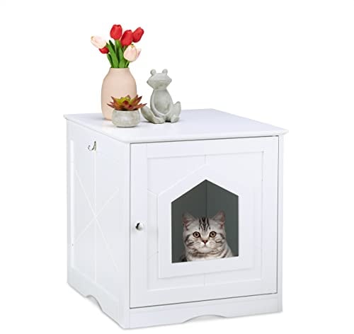 Relaxdays Katzenschrank, großer Eingang, Magnettür, Rückseite mit Luftlöchern, HBT: 52 x 48 x 53 cm, Katzenkommode, weiß