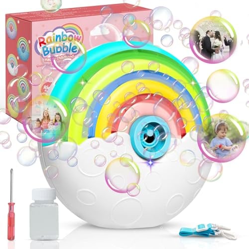 Automatic Rainbow Bubble Blower for Kids, 2000+ Bubbles/Min, Battery-Operated, Quiet Design, Birthday Gifts