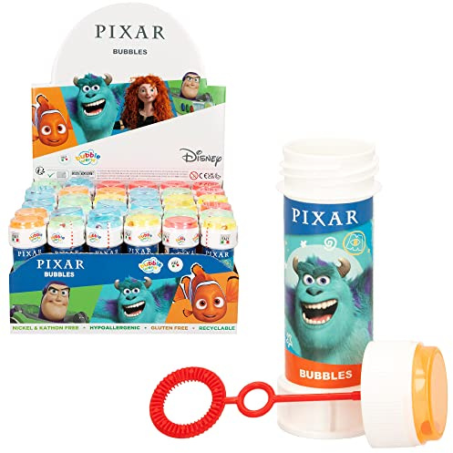 COLORBABY Pack 36 pomperos Pixar Buzz Lightyear, Toy Story, Nemo, Mérida, Brave 60 ml, Regalos cumpleaños, decoración Infantil, Juguete Burbujas jabón (77288)