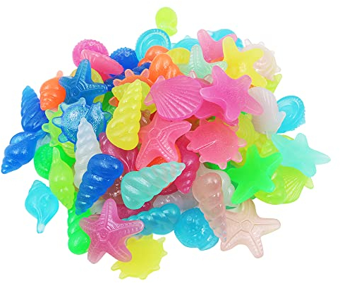 VOANZO 80 leuchtende Steine, leuchtende Muscheln, Muschelschale, Seestern, leuchtende Steine für Garten, Kies, Garten, Weg, Hof, Aquarium, Dekoration (25–35 mm, gemischte Farben)