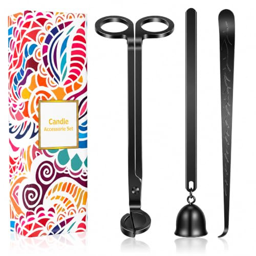 Saiveina 3 in 1 Candle Accessory Set, Candle Wick Trimmer, Wick Dipper, Candle Snuffer Extinguisher, Candle Care Kit with Gift Package for Candle Lover(Black)