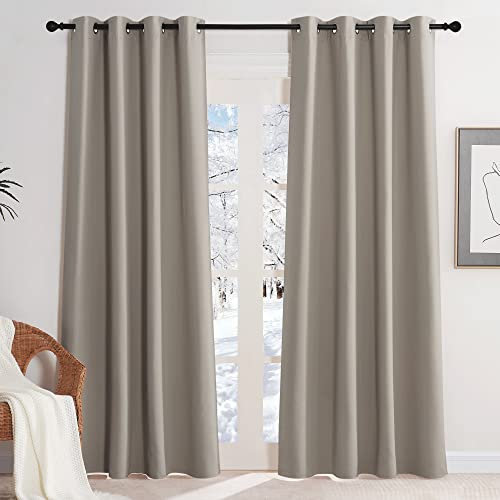 KGORGE Verdunkelungsvorhang Ösen Schlafzimmer Vorhänge Blickdicht Thermo Hitzeschutz Tür Verdunkelnde Gardinen mit Ösen, Sandfarben, 2er Set 220 x 140 cm(HxB)