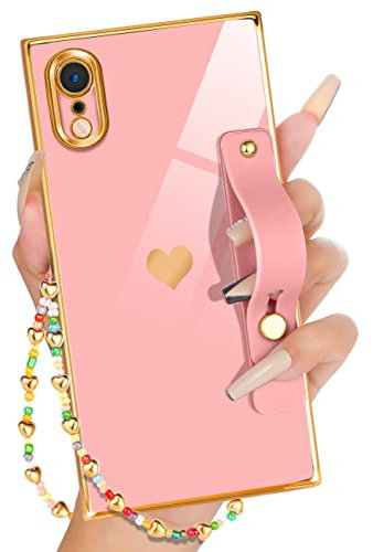 Petitian for iPhone XR Case Stand/String, Luxury Cute Women Girls Heart Electroplated Designer Phone Cases for XR