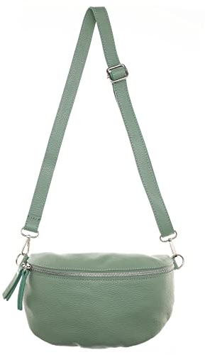 Zwillingsherz Bauchtasche mit Reißverschluss aus 100% Echtleder - Hochwertige Schultertasche zum Umhängen für Damen Frauen Mädchen – Crossbag groß und elegant - Umhängetasche Handtasche Bag Salbei