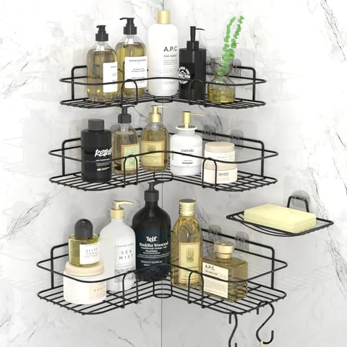 TOVE KNIGHTY Duschablage Ohne Bohren, Duschregal Shower Shelf 4-teiliges Badezimmer Regal Organizer, Shampoo Halterung für Dusche für Toilette, Küche und Wohnheim