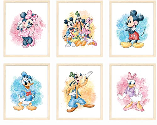Nistio® Mickey Mouse and Friends Aquarelldrucke, Mickey Mouse Wandkunst, Dekoration, Minnie Mouse Wanddrucke, 7er-Set, Donald Duck, Goofy, Pluto, Daisy Duck, 20,3 x 25,4 cm (ungerahmt)