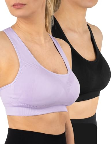 MOMO WAY Sport Büstenhalter BH Damen 2er Set Fitness Sportbekleidung Bustiers Tops Mit Gepolstert Trainingsset Für Damen Sport BH 2 Stück L