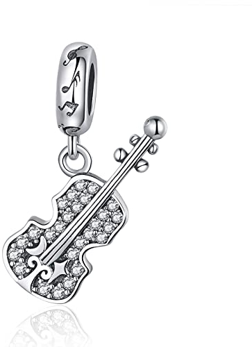 NINGAN Charm 925 Sterling Silber Echte Musik Violine Schillernde Violine Anhänger Charms Perlen Für Frauen Mädchen Mama, Kompatibel Mit Allen Europäischen Armbändern