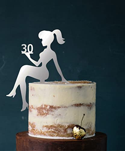 Girl, birthday, Tortenfigur, Cake Topper, Mädchengeburtstag, sweet 16, sweet 18, Zahl, TopperZahl, Geburtstag, Geburtstagsdeko, Dekoration (Silber (einseitig verspiegelt), 30) Art.Nr. 5366