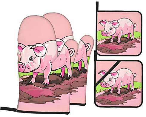 Ensemble de gants de cuisine et maniques roses résistants à la chaleur et coussinets chauds, gants de four et de maniques en polyester imperméables sans danger pour la cuisson, la cuisine, le barbecue