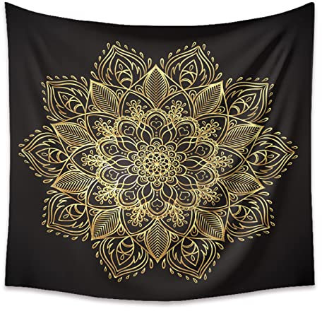 Wandteppich Mandala Schwarzem Gold Wandtuch Art Wall Wandteppich Aesthetic for Bedroom Living Room Tapestry Wand Teppiche Wall Home Decor Wandbehang (200x150cm)