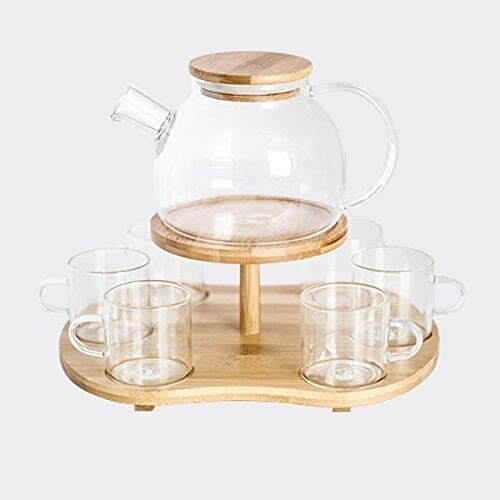 CLoxks Jarras de Agua Jarra de Vidrio con 6 Tazas Conjunto Taza Transparente Amigos Botella de Agua Bebida Juice Latte Taza con Tray Office Gift Webware Jarra de té