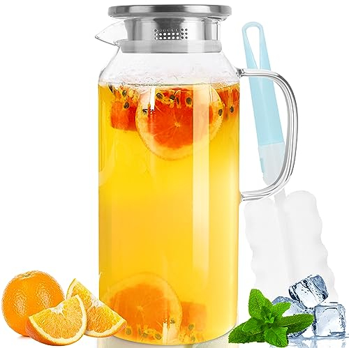 Yirilan 2 Liter 71 Unzen Karaffe,Glaskaraffe,Glaskanne,Wasserkaraffe mit Deckel,Karaffe Glas mit Deckel,Wasserkrug,Glaskrug,Wasser Karaffen, Transparent
