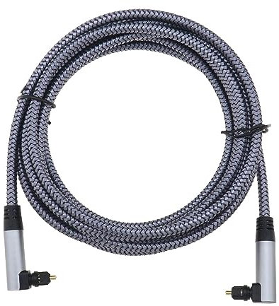 SING F LTD Doppio cavo audio ottico ad angolo retto a 90 gradi con spina a rotazione libera a 360 gradi, cavo Toslink in nylon intrecciato audio digitale in fibra ottica da maschio a maschio, 3 m