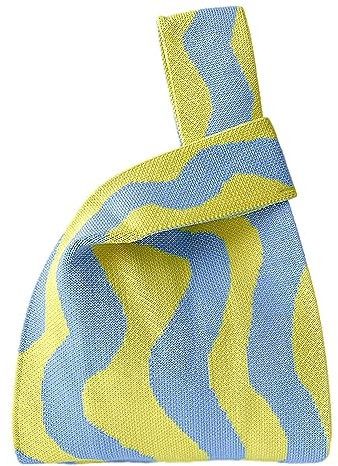 Anopo Damen Geknotete Gewebte Tasche Klein Gehäkelt Handtaschen Niedlich Ästhetisch Blume Portemonnaie Handgelenk Tasche Gestrickt Mode Tragetasche Welle Gelb Blau
