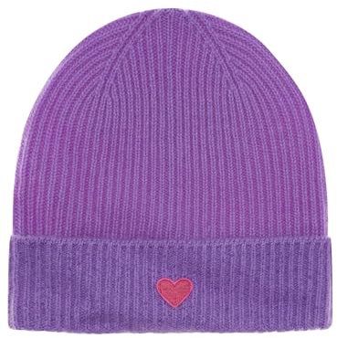 Zwillingsherz Grobstrick-Wintermütze aus 100% Kaschmir - Hochwertige Unisex Strickmütze Herz Patch für Damen Jungen Mädchen - Hat – One Size – Cashmere – warm & weich im Frühjahr Herbst & Winter