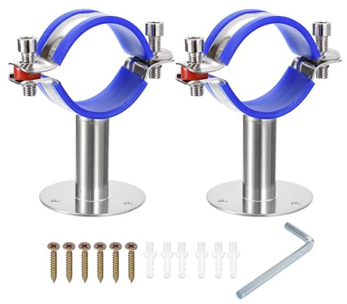 sourcing map 2Pcs Stainless Steel Pipe Supports Wall Mount Ceiling Mount Pipe Bracket Adjustable Clamp Pipe Straps with Screws Fit for Dia 51-57mm Pipe Tube