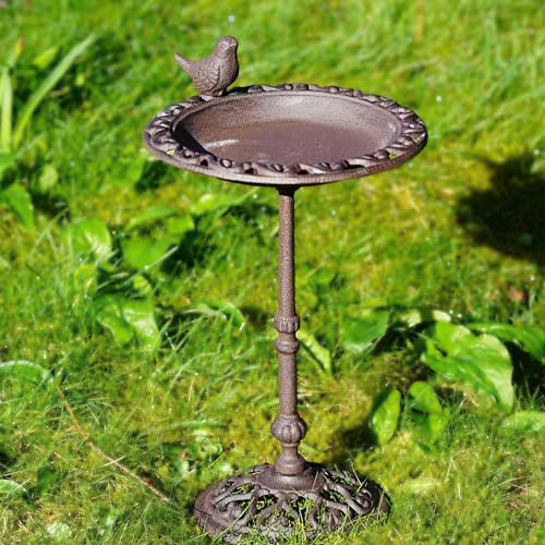 Cast Iron Bird Bath | Outdoor Garden Metal Bird Feeder Antique Freestanding Gift Robin