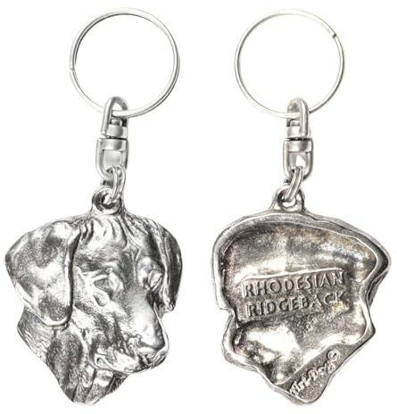 Art-Dog Niedlicher Hundeschlüsselanhänger - Exklusive Kollektion Rhodesian Ridgeback Schlüsselanhänger Hund - Versilberte Keyring mit 2,5 Schloss - 5,1x3,9x9,5cm
