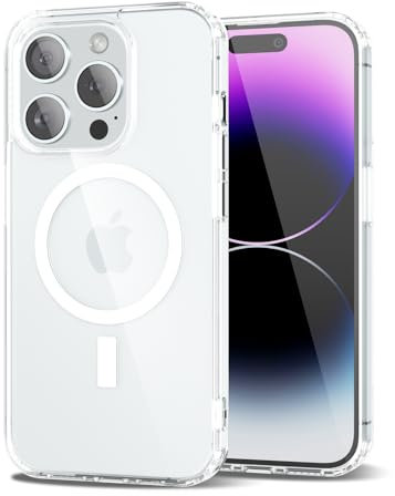 oakxco for iPhone 14 Pro Max Case Clear Magnetic Compatible with Magsafe, Thin Slim Transparent Non Yellowing, Hybrid Soft Silicone Bumper & Hard Plastic Protective Cover for Women, Clear