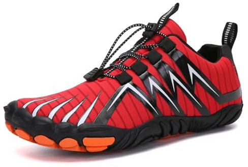 AONETIGER Barfußschuhe Damen Herren Traillaufschuhe Fitnessschuhe Atmungsakiv Leichte Barfussschuhe rutschfest Outdoor Wanderschuhe(A23 Rot,44EU)