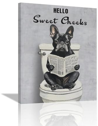Französische Bulldogge Wandkunst Bulldogge Badezimmer Bilder Wanddekoration Frenchie Badezimmer Leinwanddrucke Pitbull, WC-Dekorationen, Gemälde, gerahmtes Kunstwerk, Büro, Heimdekoration für WC,