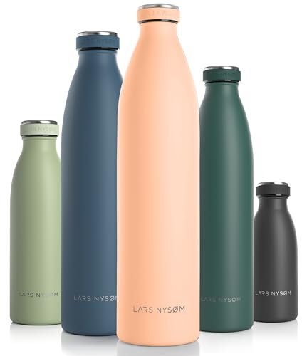 LARS NYSØM Gourde INOX 1500ml | 1.5L Bouteille d’eau isolée | Gourde étanche pour Le Sport, la Bicyclette, Les Enfants (Creamy Peach, XL 1500ml)