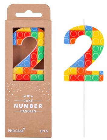 PHD CAKE Number 2 Building Block Birthday Cake Candle, Numeral Birthday Candles,Building Block Candles, Cake Topper Novelty Candle for Building Block Party