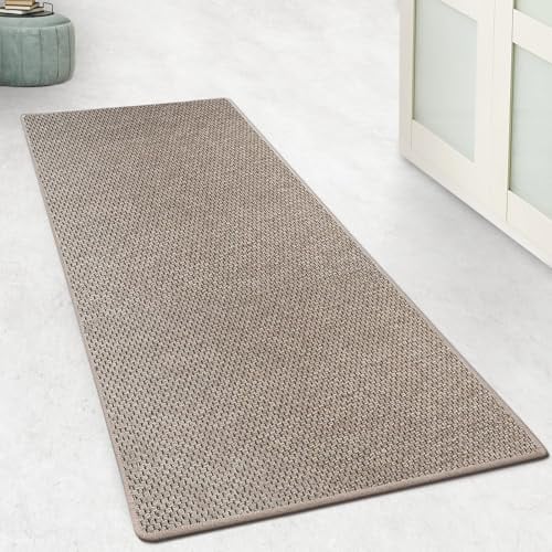 Floordirekt Küchenteppich Läufer 200x300cm für Küche, Flur, Schlaffzimmer & Wohnzimmer Bettvorleger rutschfest & waschbar in Sisal Optik - Flurteppich - Teppichläufer Meterware nach Maß Taupe Kalkutta