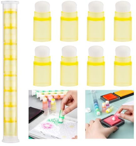 OTCRAFT 8Pcs /Set Soft Bristles Finger Daubers with Storage Box Ink Blending Brushes Mini Stackable Blender Brushes Brush Head 0.75'' for Cardmaking Painting Drawing Handles Ink Blender Tool (Yellow)