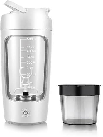 Shaker éléctrique, 650ml Bouteille de Shaker de Protéines avec Boîte à Poudre, Bouteille de Mélangeur de Shake de Protéines Rechargeable par USB avec Poignée pour Le Sport Et Le Fitness (Blanc)