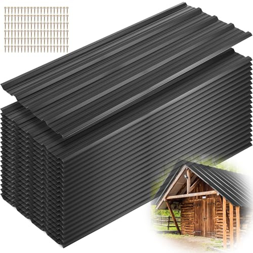 Yaocom 20 Pack Black Corrugated Metal Roof Panels, 106 Sq.ft Cover with Screws, Sleek Finish for Modern Shed, Patio Cover and Outdoor DIY Projects, Black