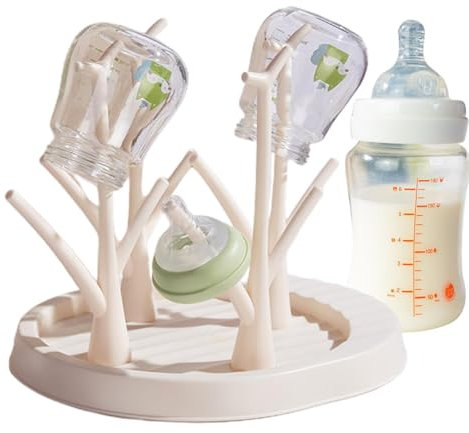 Egoutte-biberons Arbre Support pour Sèche-Bouteilles Séchoir À Biberons avec Design en Forme d'arbre Porte-biberon Stable À Base Antidérapante Et Rangement pour Les Voyages (Beige)