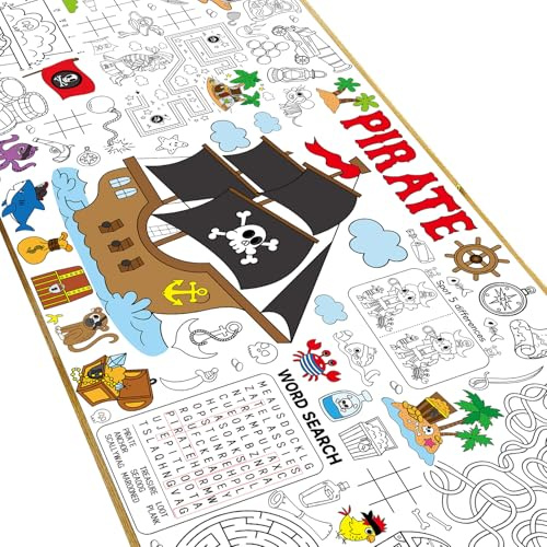 Pirate Game Giant Coloring Poster Large Pirate Versatile Activity Drawing Paper Coloring Tablecloth DIY Gaming Theme Game Poster Table Cover Children Art Craft Coloring Mat Home Pirate Party Supplies