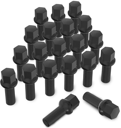 20 Stück MIKKUPPA Radschrauben Radbolzen M14x1,5 - Schaftlänge: 28mm,Kugelbund R13,Schlüsselweite:17mm (Schwarz)