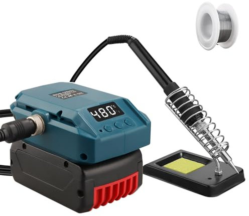 Juego de soldador de batería para batería Bosch 18V GBA, soporte de soldador para batería Bosch de 18 V, LCD de 60 W, temperatura ajustable de 180-480 °C, soldador inalámbrico con alambre de soldadura