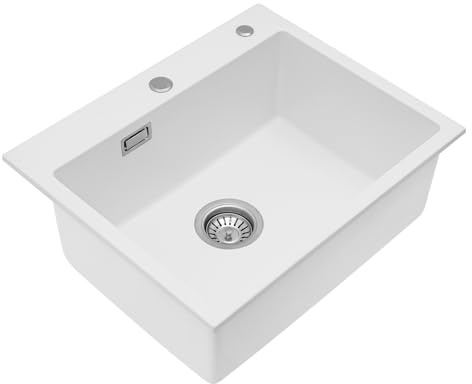 Lavandino da cucina, rettangolare, per lavabo, con cestello di scarico, da incasso, lavello da cucina, a cascata, 50 x 45 cm, per cucina, bagno (bianco)