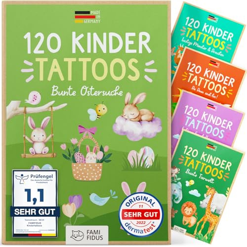 Famifidus 120 Kinder Tattoos hautfreundlich und Dermatologisch SEHR GUT | Die Kindertattoos sind Made in Germany, langanhaltend und leicht zu entfernen. Tattoos als Geschenk für Mädchen und Jungen.