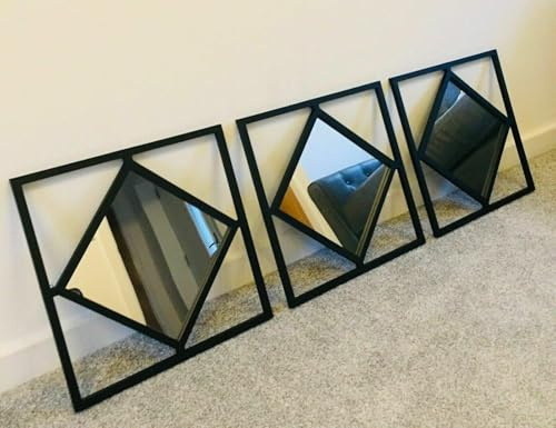 CAPRISTAR Geometric Wall Mirror Set, Black Frame, 40 x 40 cm, Pack of 3, Diamond Design