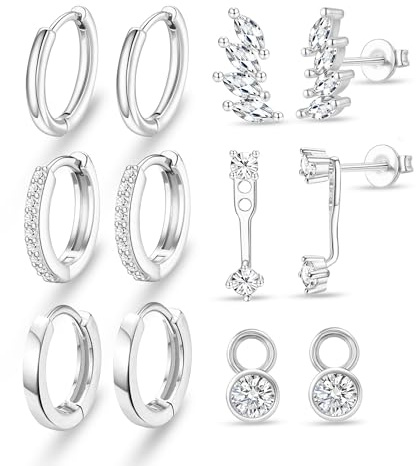 jagosen 5 Paar Ohrringe Silber 925 Creolen Ohrstecker Gold Piercing Ohr Hypoallergen Ohrstecker Creolen für Mehrere Piercings Schmuck für Damen
