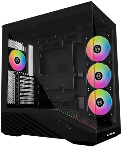 Lian Li V100 ATX Mid-Tower PC Case, 4 x 120mm ARGB PWM Fans Pre-Installed, LED RGB Strip, Display Platform with Tempered Glass, Support 415mm GPUs, 360mm Radiator, Optimized Airflow - Black (V100RX)