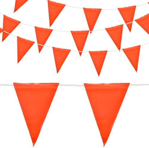 QUARKZMAN 105ft Orange Bunting Banner, 45pcs Dreiecksfahnen Wimpelketten | den Innen- und Außenbereich Party Verkehr Bauwarnung